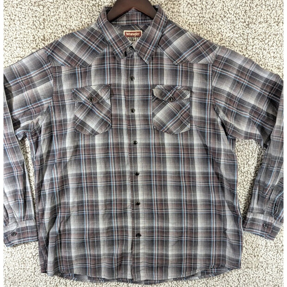 Wrangler‎ Western Plaid Pearl Snap Long Sleeve Men's XL Lightweight Western Wear